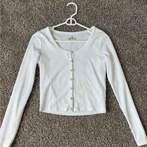 Hollister White Ribbed Long Sleeve Top